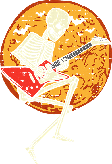 Skeleton Playing Guitar Rock Moon Halloween Music Button