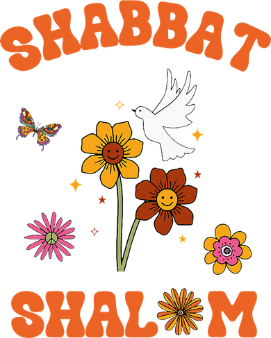 Shabbat Shalom Retro 60s 70s Groovy Hippie Flowers Peace T-Shirt