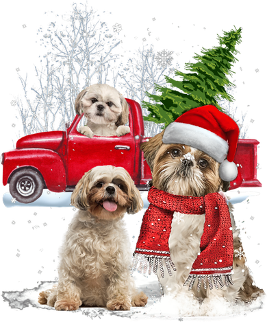 Shih Tzu Dog Riding Red Truck Christmas Tree Xmas Gift Kids Sweatshirt
