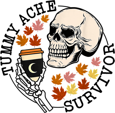 Tummy Ache Survivor Funny Skeleton Drinking Coffee In Autumn Fall Season Hoodie