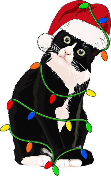 Tuxedo Cat Meow Santa Tuxie Christmas Tree Lights Cat Catmas Gift Doggie Tank