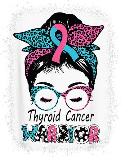 Thyroid Cancer Warrior Awareness Messy Bun Mom Teal Ribbon Kids Long Sleeve Shirt