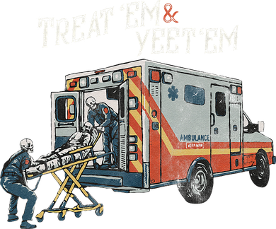 Treat Em And Yeet Em Skeleton Ambulance Funny Ceramic Ornament