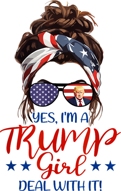 Trump Girl Deal With It Messy Bun Hair Us Flag Glasses Humor Polo