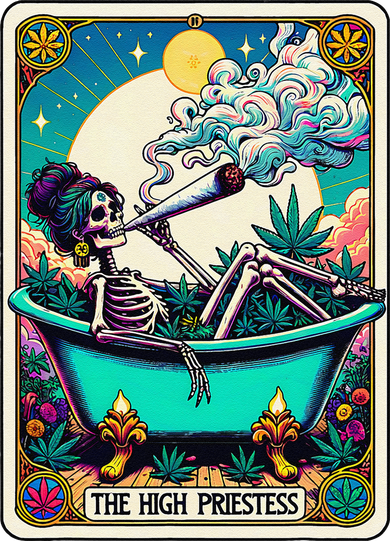 The High Priest.Ess Retro Skeleton Marijuana Weed Tarot Card T-Shirt