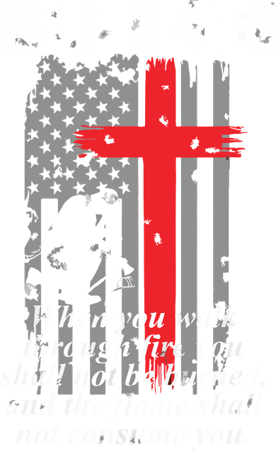 Thin Red Line Firefighter Cross Bible Verse American Flag Ornament