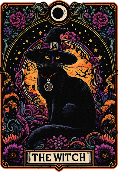The Witch Cat Tarot Card Halloween Vintage Gothic Button