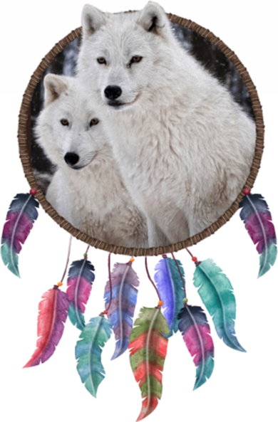 Two White Wolves Dream Catcher Tote Bag
