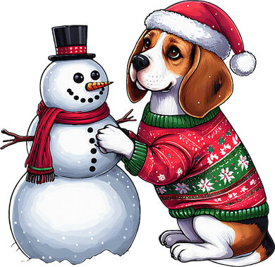 Ugly Christmas Sweater Beagle beside a Snowman  Coffee Mug