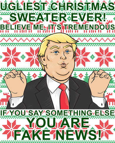 Ugly Christmas Sweater Fake News Trump Women's Sweatshirt