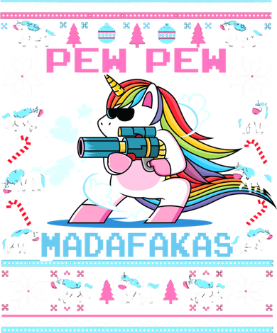 Unicorn Pew Pew Madafakas Ugly Christmas Sweater Baby Bodysuit