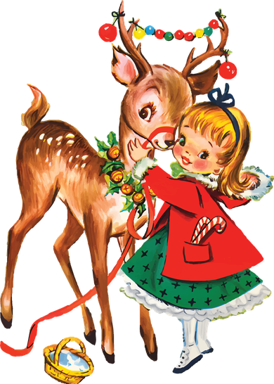 Vintage Christmas Girl And Reindeer Retro 1950s Christmas Toddler Sweatshirt