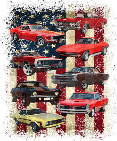 Vintage Classic Muscle Car Retro American Flag Patriotic Pajama Set