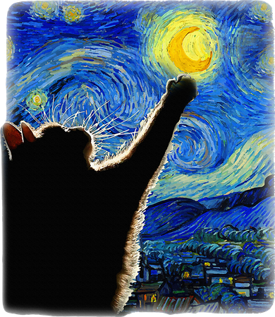 Van Gogh Starry Night Cat Classic Fit Cat Women's Dry Zone Grid Polo