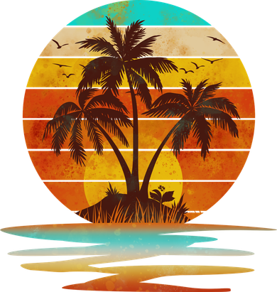 Vintage Island Sunset Emblem Tote Bag