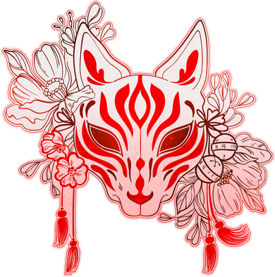 Vintage Japanese Fox Kitsune Mask and Flowers Backpack