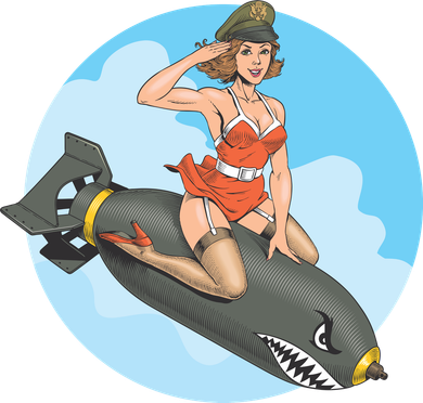 Vintage Retro Comic Style Sexy Woman Riding A Bomb Doggie Tank