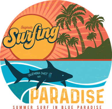 Vintage Retro Orignal Surfing Paradise Shark Button