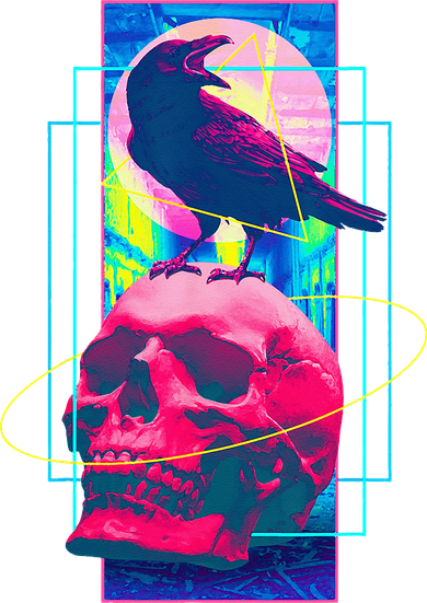 Vaporwave Skull & Crow Halloween Retro Aesthetic Art Doggie Tank
