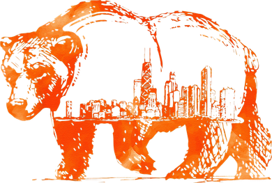 Walking Bear Silhouette Downtown Chicago City Skyline Gift Long Sleeve Shirt