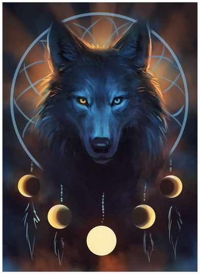 Wolf Dream Catcher Moon Phases  Tote Bag