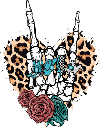 Western Rock On Skeleton Hand Halloween Ceramic Ornament