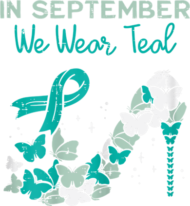 Womens September We Wear Teal Ribbon Shoe Ovarian Cancer Awareness Women's T-Shirt