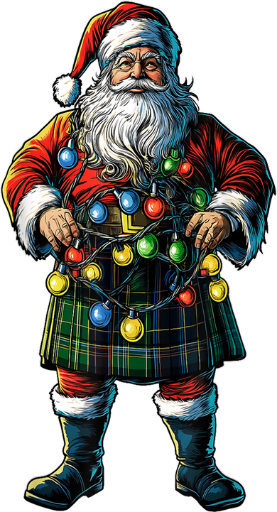 Xmas Santa Claus Hat Scottish Kilt Scotland Christmas Lights Gift T-Shirt