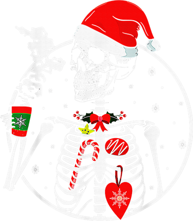 Xmas Skeleton With Smiling Skull Drinking Coffee Tree Lights Kids T-Shirt