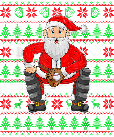 Xmas Ugly Sweater Style Santa Playing Baseball Christmas Button