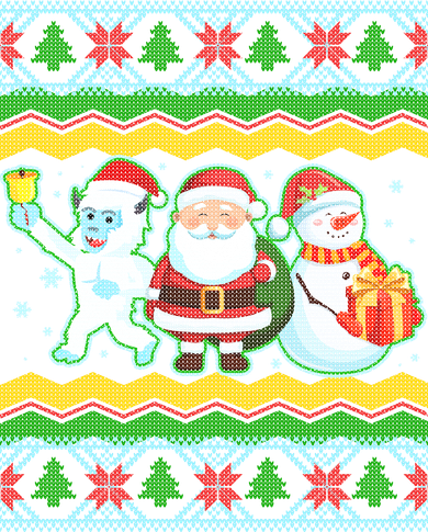 Cute Yeti Santa and Snowman Ugly Sweater Hat