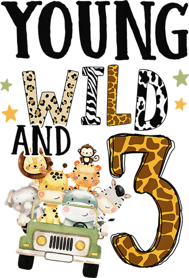 Young Wild & 3 Safari Wild Child 3rd Birthday Third Bday Baby Bodysuit