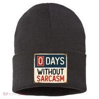 0 Days Without Sarcasm Funny Sarcastic Sustainable Knit Beanie thumb 0