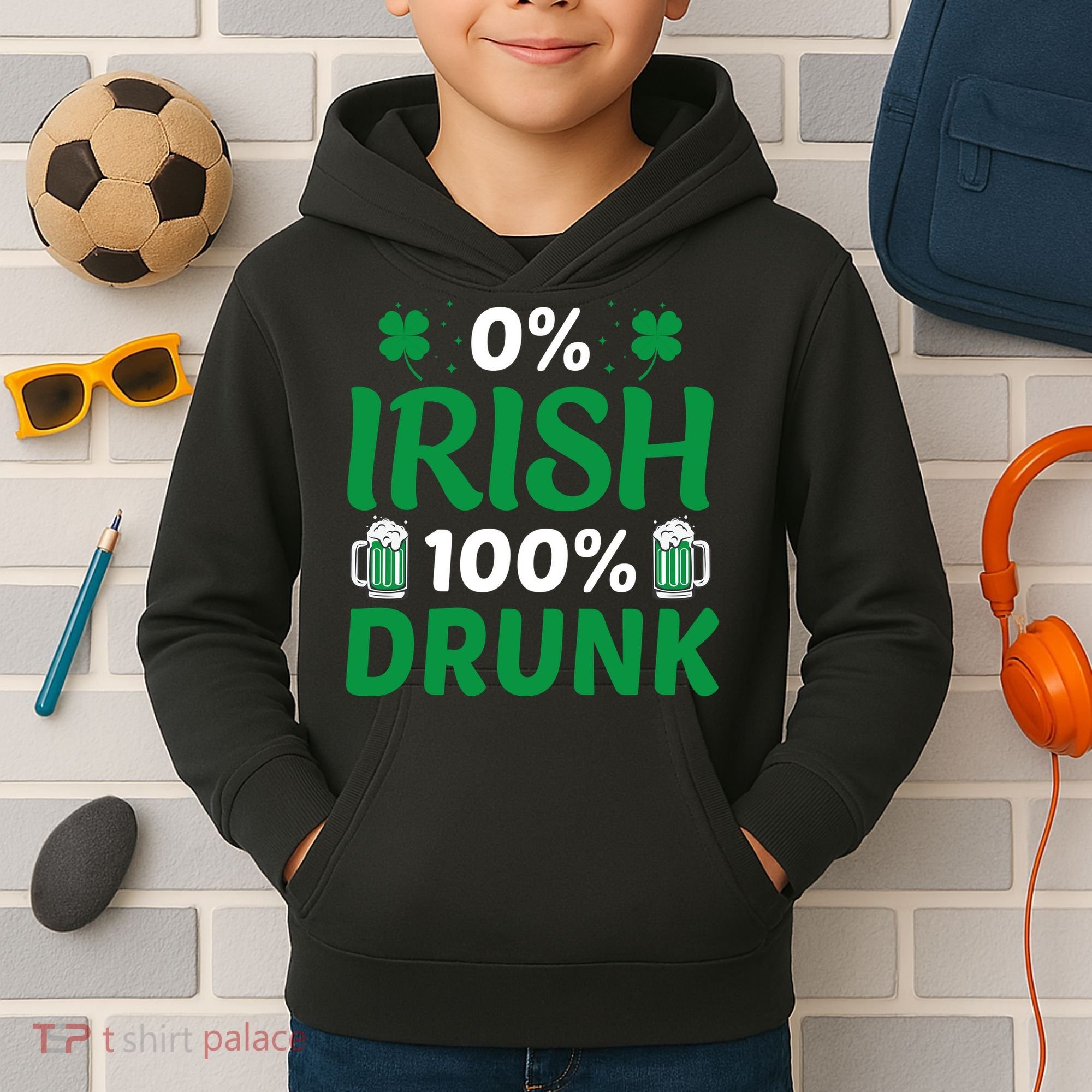 0% Irish 100% Drunk, St Patrick's Day Kids Hoodie