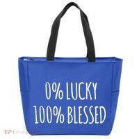 0 Percent Lucky 100 Percent Blessed Slogan Cool Gift Tote Bag thumb 0