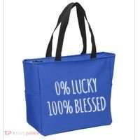 0 Percent Lucky 100 Percent Blessed Slogan Cool Gift Tote Bag thumb 2
