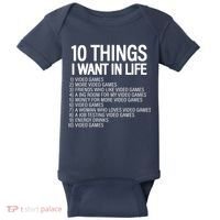 10 Things I Want In Life Funny Gamer Baby Bodysuit thumb 0