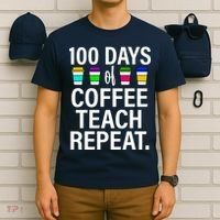 100 Days Of Coffee Teaching Repeat School T-Shirt thumb 6
