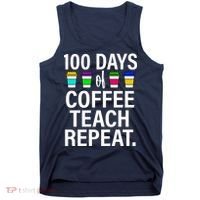 100 Days Of Coffee Teaching Repeat School Tank Top thumb 0