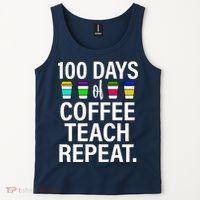 100 Days Of Coffee Teaching Repeat School Tank Top thumb 2