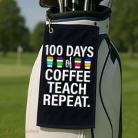 100 Days Of Coffee Teaching Repeat School Golf Towel thumb 2