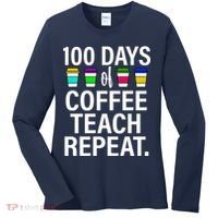100 Days Of Coffee Teaching Repeat School Women's Long Sleeve Shirt thumb 0