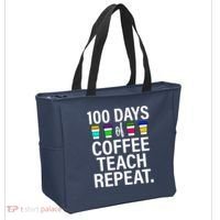 100 Days Of Coffee Teaching Repeat School Tote Bag thumb 2