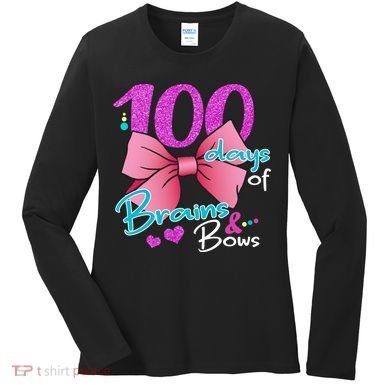 100 Days Of School Brains and Bows Women's Long Sleeve Shirt