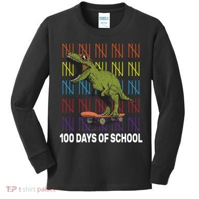 100 Days of School Cool Dinosaur Kids Long Sleeve Shirt