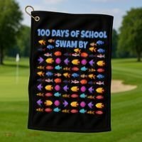 100 Days Of School Swam By Fish Golf Towel thumb 1