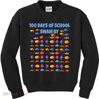 100 Days Of School Swam By Fish Kids Sweatshirt thumb 0
