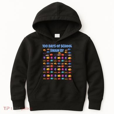 100 Days Of School Swam By Fish Kids Hoodie