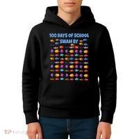100 Days Of School Swam By Fish Kids Hoodie thumb 4