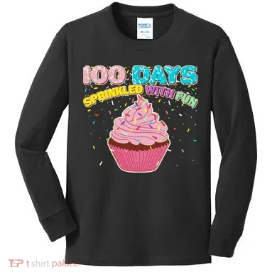 100 Days Sprinkled With Fun Cupcake Kids Long Sleeve Shirt